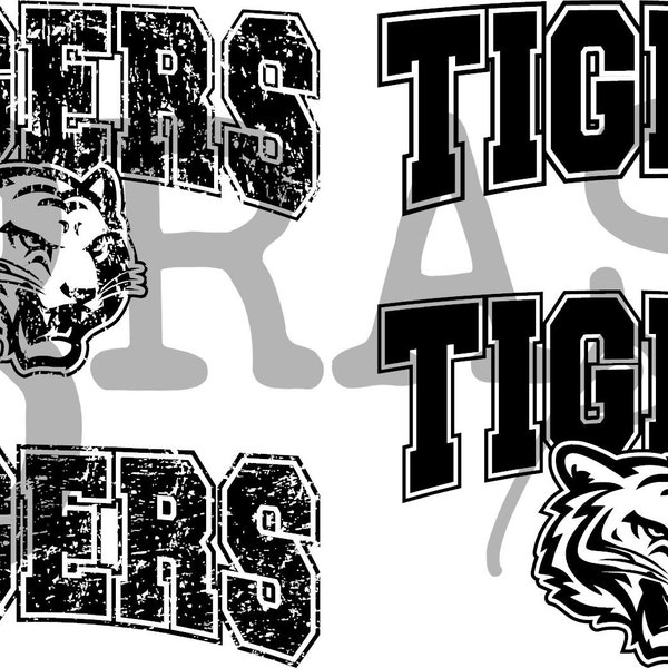 Varsity Tigers Design, 2 Options Clean & Distressed, PNG, SVG, JPG, Instant Download