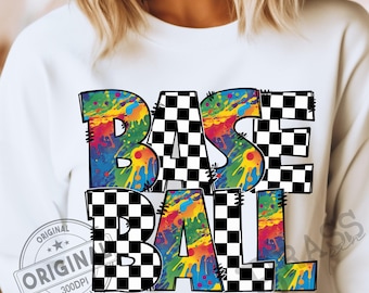 Baseball Rainbow Checked Design – PNG & JPG Digital Download