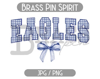 Eagles Coquette Bow Watercolor Gingham Design: Blue, PNG, JPG, Instant Download