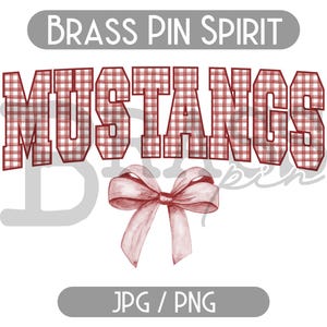 Mustangs Coquette Bow Watercolor Gingham Design: Maroon, Dark Red, Burgundy, PNG, JPG, Digital Download