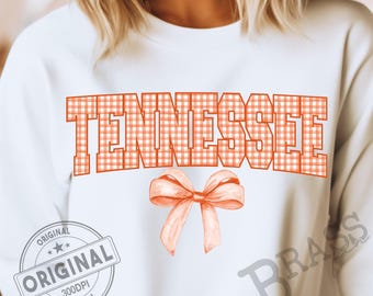 Tennessee Coquette Bow Watercolor Gingham Design: Orange, PNG, JPG, Digital Download