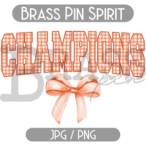 Champions Coquette Bow Watercolor Gingham Design: Orange, PNG, JPG, Digital Download