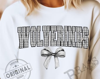 Wolverines Coquette Bow Watercolor Gingham Design: Black, PNG, JPG, Instant Download