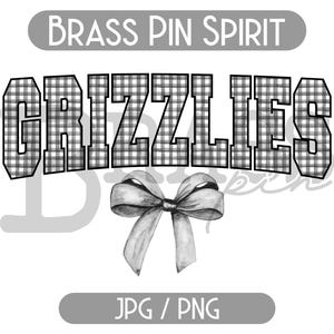 Grizzlies Coquette Bow Watercolor Gingham Design: Black, PNG, JPG, Instant Download