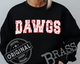 Dawgs Coquette Floral Chinoiserie Design: Red, PNG, JPG, Instant Download