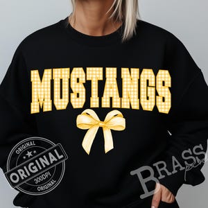 Diseño de cuadros vichy en acuarela Mustangs Coquette Bow: Amarillo, PNG, JPG, Descarga digital