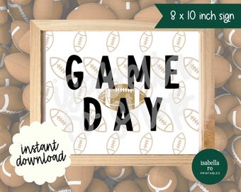 Game Day Sign |  Football 8 x 10 Inch PDF | Football Sign, Football Party Sign, Sunday Football