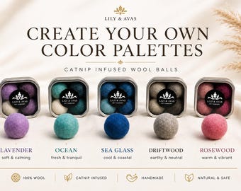 Handmade Felt Wool Cat Balls, Set of 4, New Zealand Wool, Premium or Organic Catnip, Refillable Tin & 2 Refill Pods