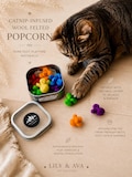 Catnip Infused Felted Wool Rainbow Popcorn Cat Toy | Handmade Wool Cat Toy with Catnip Recharge Tin & 2 Refill Pods | Organic or Silvervine
