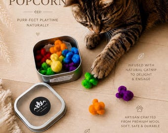 Catnip-Infused Felted Wool Rainbow Popcorn: Purrfect Playtime Delight!