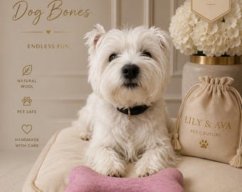 Grand os pour chien en laine feutrée | Jouet à mâcher artisanal, naturel et sans danger pour les animaux de compagnie