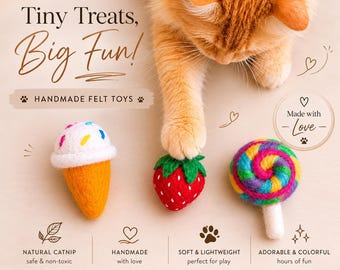 Handmade Felt Catnip Toys – Ice Cream, Strawberry, Lollipop Summer Fun Pack