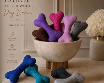 Large Felted Wool Dog Bone Toy | Artisan Crafted, Natural, Pet Safe Chew Toy