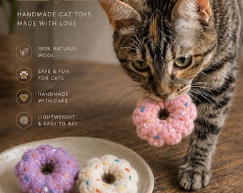 Handmade Felt Donut Cat Toys with Catnip | Wool Cat Toy Set | Natural Kitten Toy | Interactive Cat Enrichment Gift
