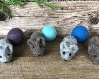 Felted Mouse and Wool Ball Cat Toy made with New Zealand Wool, Cat Toy, Great for Indoor Cats, Wool Cat Toys, Cat Mouse/Mice Toys,