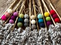 Handmade Cat Wand Teaser Toy Faux Fur and Felted Wool Balls, Customizable Cord Options with Choice of 42 Colors Gift for Cats and Cat Lovers