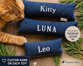 Personalized Denim Catnip Kicker Toy: Custom Cat Gift