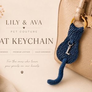 Personalized Leather Cat Keychain | Cat Lover Gift | Custom Initial Keychain | Handmade Cat Bag Charm | Cute Cat Purse Charm | Pet Memorial