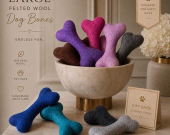Large Felted Wool Dog Bone Toy | Artisan Crafted, Natural, Pet Safe Chew Toy