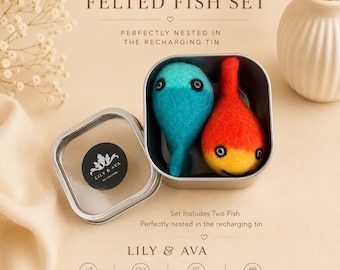 Felted Wool Fish Cat Toy Set with Refillable Catnip Tin, Premium, Organic and Silvervine Options