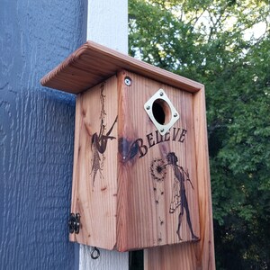 Birdhouse with fairies,bluebirdhouse, bird box, aviary, garden art