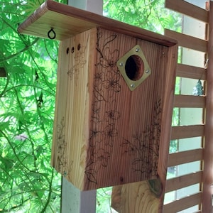 Birdhouse with cherry blossoms ,bluebirdhouse, bird box, aviary, garden art