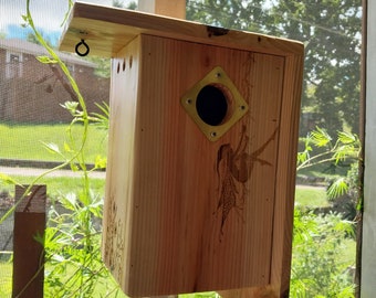 Birdhouse with fairy ,bluebirdhouse, bird box, aviary, garden art