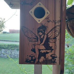 Birdhouse with fairies,bluebirdhouse, faith trust and pixie dust, bird box, aviary, garden art