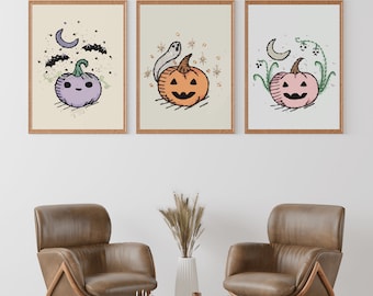 Cute Halloween Pumpkin Prints, Set of 3 (Digital Download)