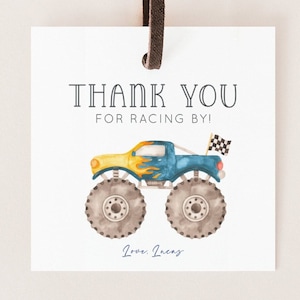 Monster Truck Favor Tag, Editable Template, Monster Truck Gift Tag, Blue Monster Truck Thank You Tag, Printable Trucks Tag, Digital Download