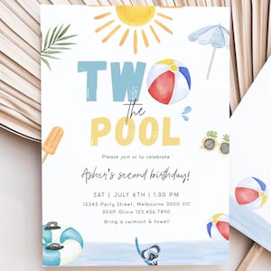 Two The Pool 2nd Birthday Invitation, Editable Summer Pool Float Party Invite, Two The Pool Boy Second B'day Party, Digital Download