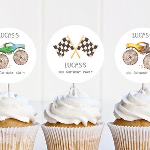 Monster Truck Cupcake Toppers, Editable Monster Cars Party Decor, Printable Monster Truck Birthday Party Cupcake Decor, Digital Download