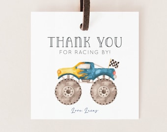 Monster Truck Favor Tag, Editable Template, Monster Truck Gift Tag, Blue Monster Truck Thank You Tag, Printable Trucks Tag, Digital Download