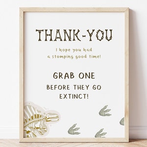 Dinosaur Favors Sign, Editable Dino Thank You Sign, Favors Table Birthday Decoration, Modern T-Rex Bday Decoration, Digital Download