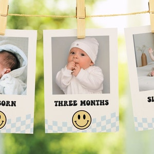 One Happy Dude 12 Months Photo Banner, Editable Boy 1st Birthday Retro Smiley Decor, One Happy Dude NB - 12 Months Banner, Digital Download