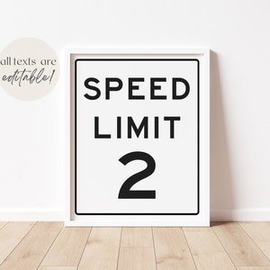 Editable Speed Limit Sign, Race Car Birthday Party Sign, Racing Party Decor, Two Fast Bday, Printable Custom Speed Limit, Digital Download