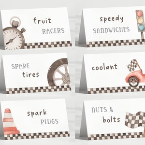 Tentes de nourriture de course modifiables, décoration de fête d'anniversaire de voiture rouge, étiquettes de boissons alimentaires imprimables, deux anniversaires rapides, étiquettes de fête de voiture vintage, téléchargement numérique