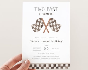 TWO Fast 2 Curious Racing Invitation, Editable Template, Racing Flags Invite, Two Fast B'day Invite, Racing Car Party, Digital Download