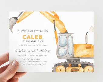 Construction Birthday Invitation, Editable Template, Construction Trucks Party Invite, Any Age Construction Cars Invite, Digital Download