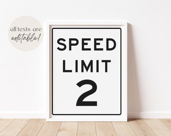 Editable Speed Limit Sign, Race Car Birthday Party Sign, Racing Party Decor, Two Fast Bday, Printable Custom Speed Limit, Digital Download