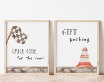 Take One For The Road + Gift Parking Signs, Race Car Birthday Favors & Gifts Sign, Racing Car B'day Party Table Decor, Digital Download