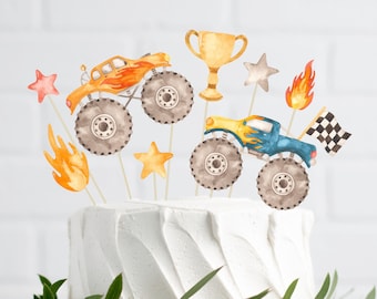 Monster Truck Cake Toppers, Printable Cake Decoration, Monster Jam Birthday Cake Toppers, Orange + Blue Monster Truck, DIGITAL DOWNLOAD
