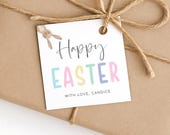 Happy Easter Gift Tag, Editable Easter Bunny Label, Printable Easter Favor Tag Template, Modern Cute Easter Party Label, Digital Download