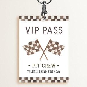 Dirt Bike VIP Crew Pass Tag, bewerkbare sjabloon, Racing Dirt Bike Crew Pass, afdrukbare verjaardag Crew Pass, Race Flags Tag, digitale download