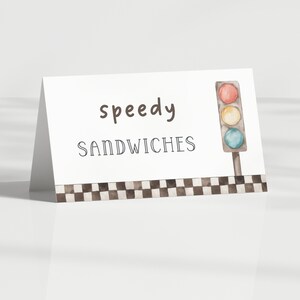 Race Car Food Tents, Editable Growing Up Two Fast Blue Vintage Race Car Party, Printable Car Food Labels, Fast One Birthday Digital Download image 3