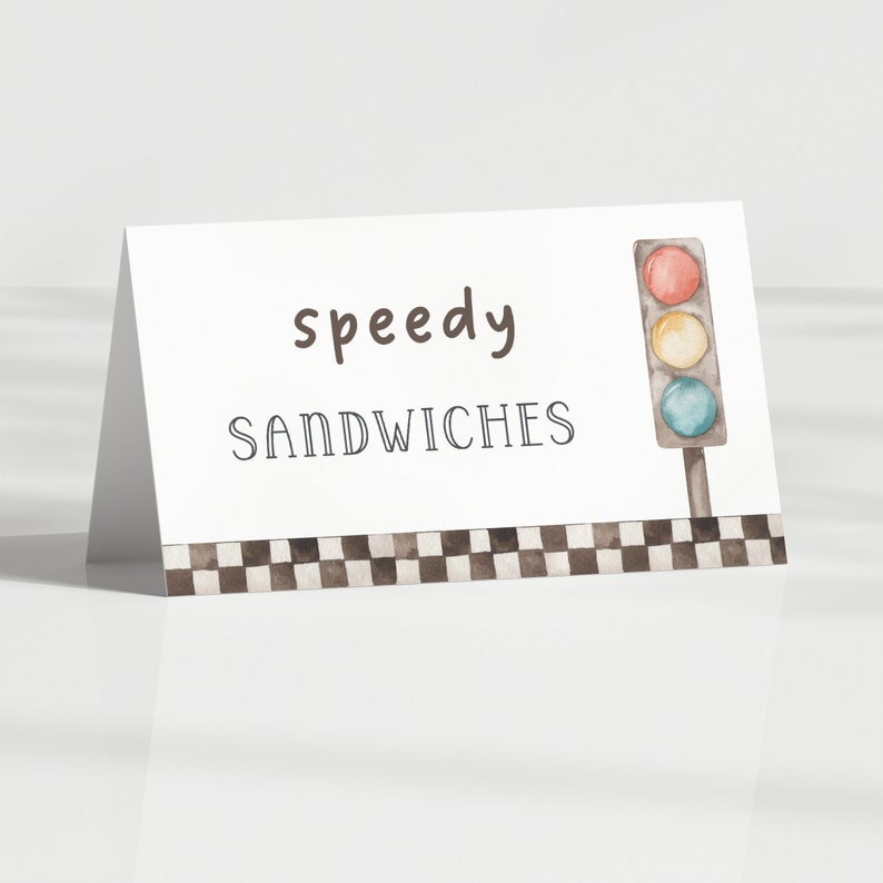 Race Car Food Tents, Editable Growing Up Two Fast Blue Vintage Race Car Party, Printable Car Food Labels, Fast One Birthday Digital Download image 3