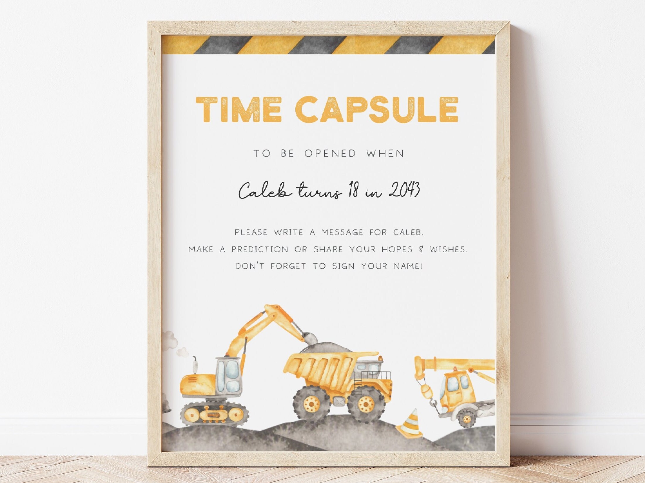 Construction Birthday Time Capsule, Editable Template, Construction ...