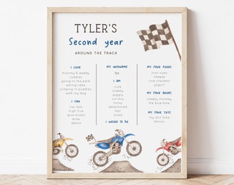 Editable Dirt Bike Milestone Poster, 2nd Year Birthday Milestone Board, Blue Red Motorcycle Racing Birthday Facts Decor, Digital Download