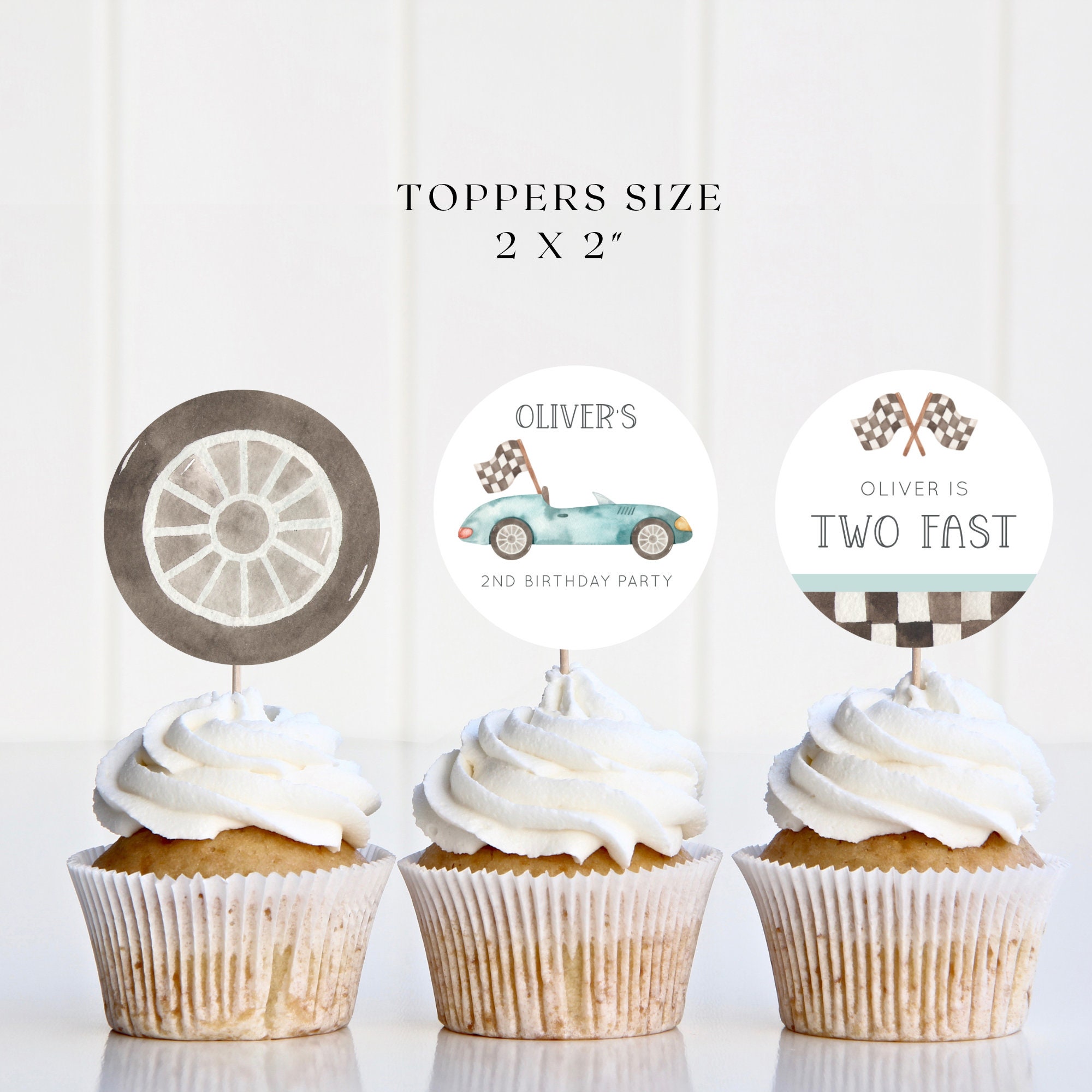 Two Fast Two Curious Geburtstagsdeko – 25-teilig, Kuchen-Topper Mit Vintage-Rennwagen Für 2. Geburtstag Jungen