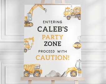 Editable Construction Birthday Party Welcome Sign, Construction Trucks Caution Sign Decor, Construction Party Zone Sign, Digital Download